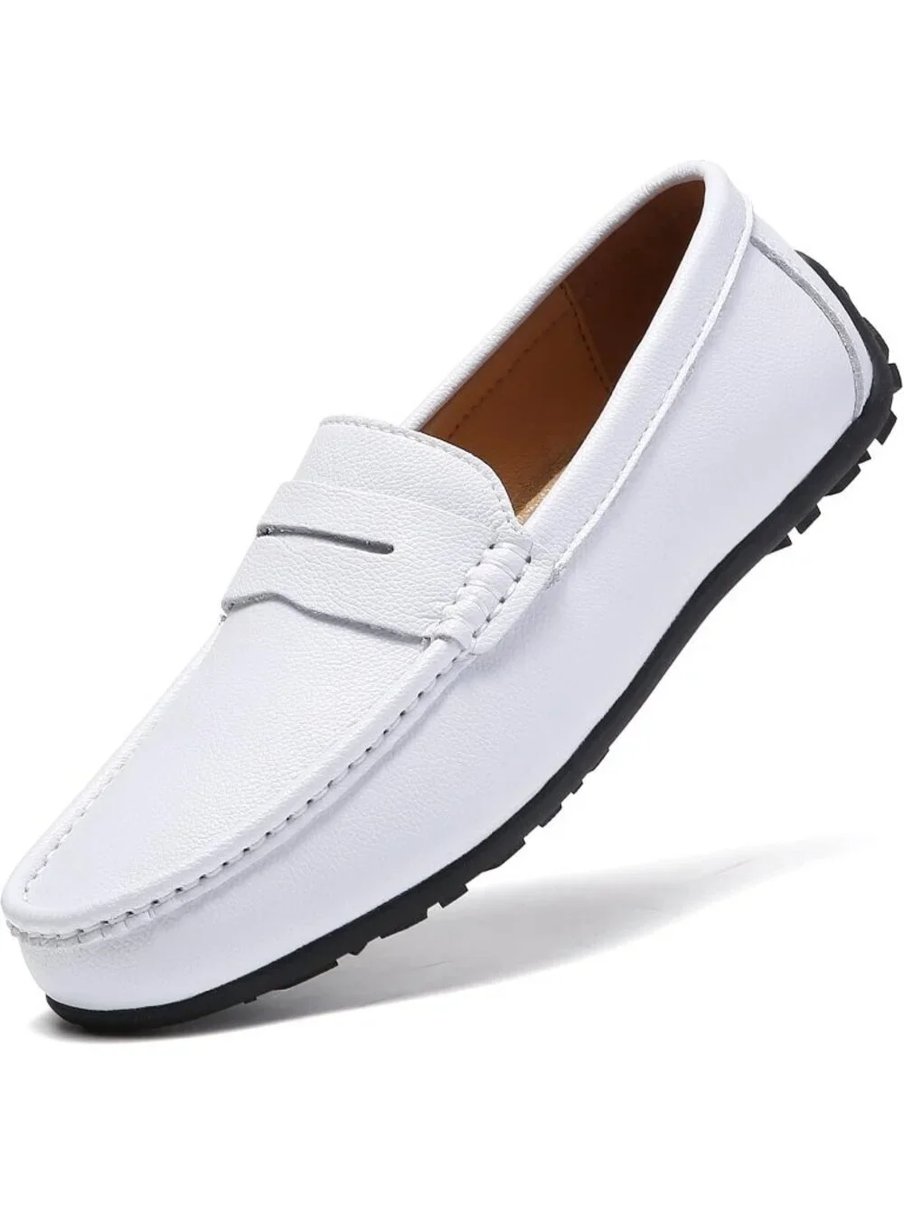 FASHION Men's White Suede Leather Loafers Penny Slip On Walking Casual Shoes